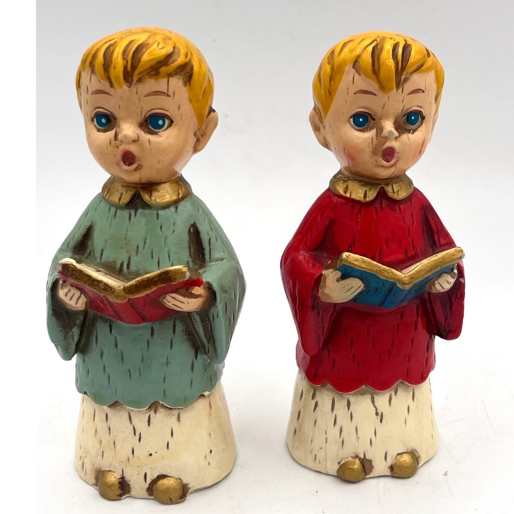 Vintage Chalkware Choir Boys Christmas Decor Figurines Japan pair